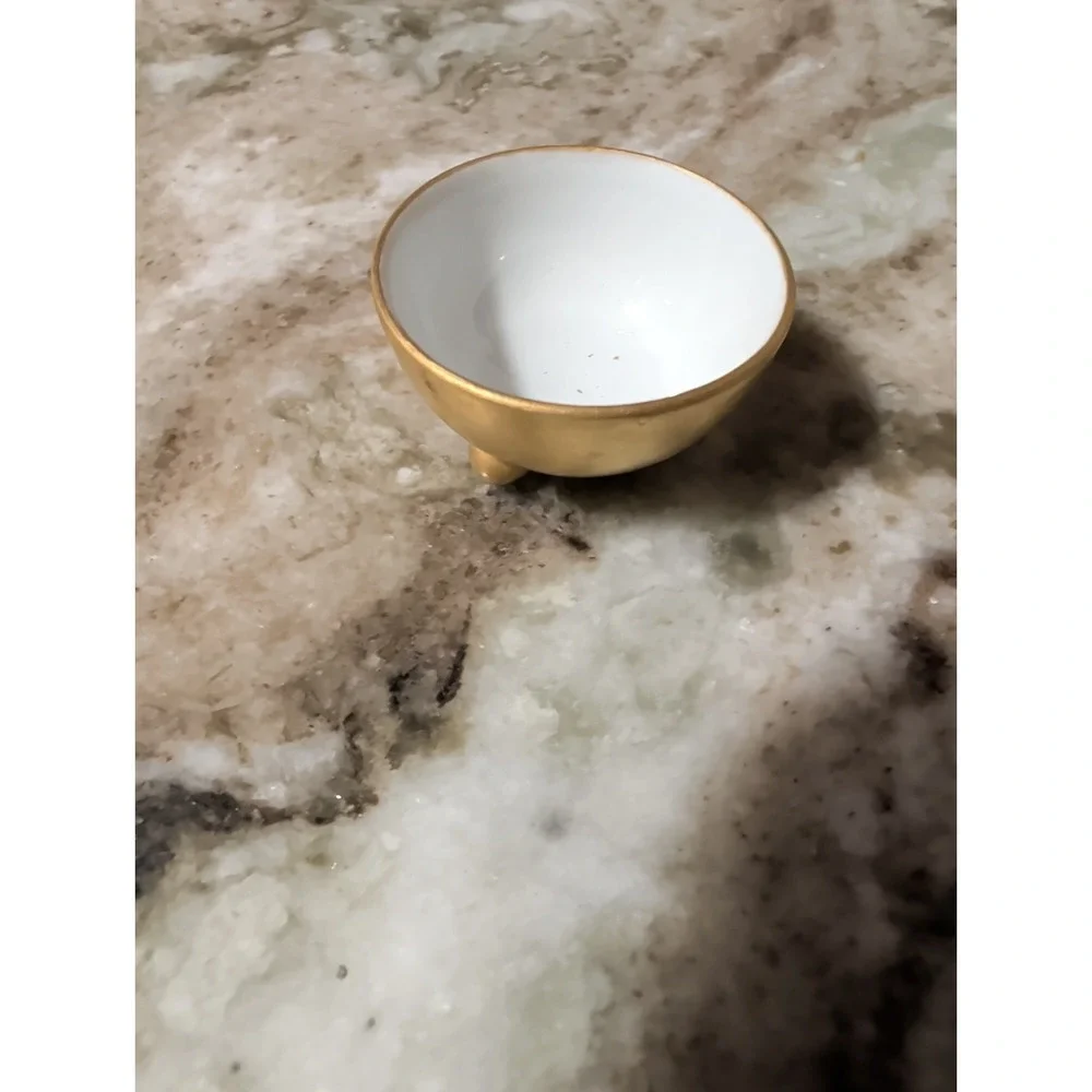 2-Round Porcelain Footed Open Salt Cellar  Pearlescent w/Gold-Painted Exterior